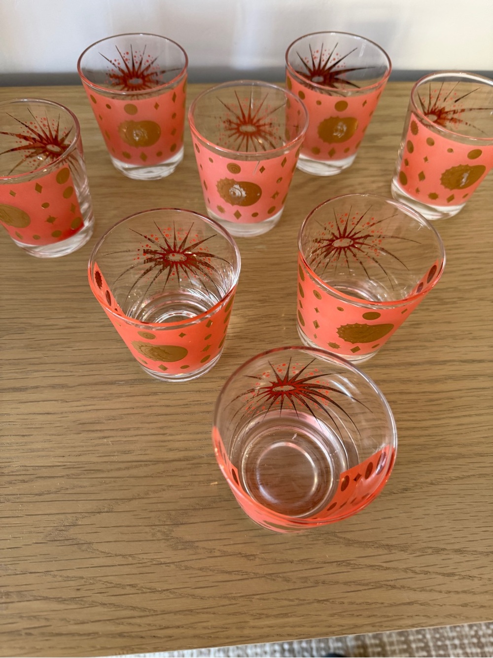 Gold Motif mid century Coral Shot Glass Set - Picture 2 of 7